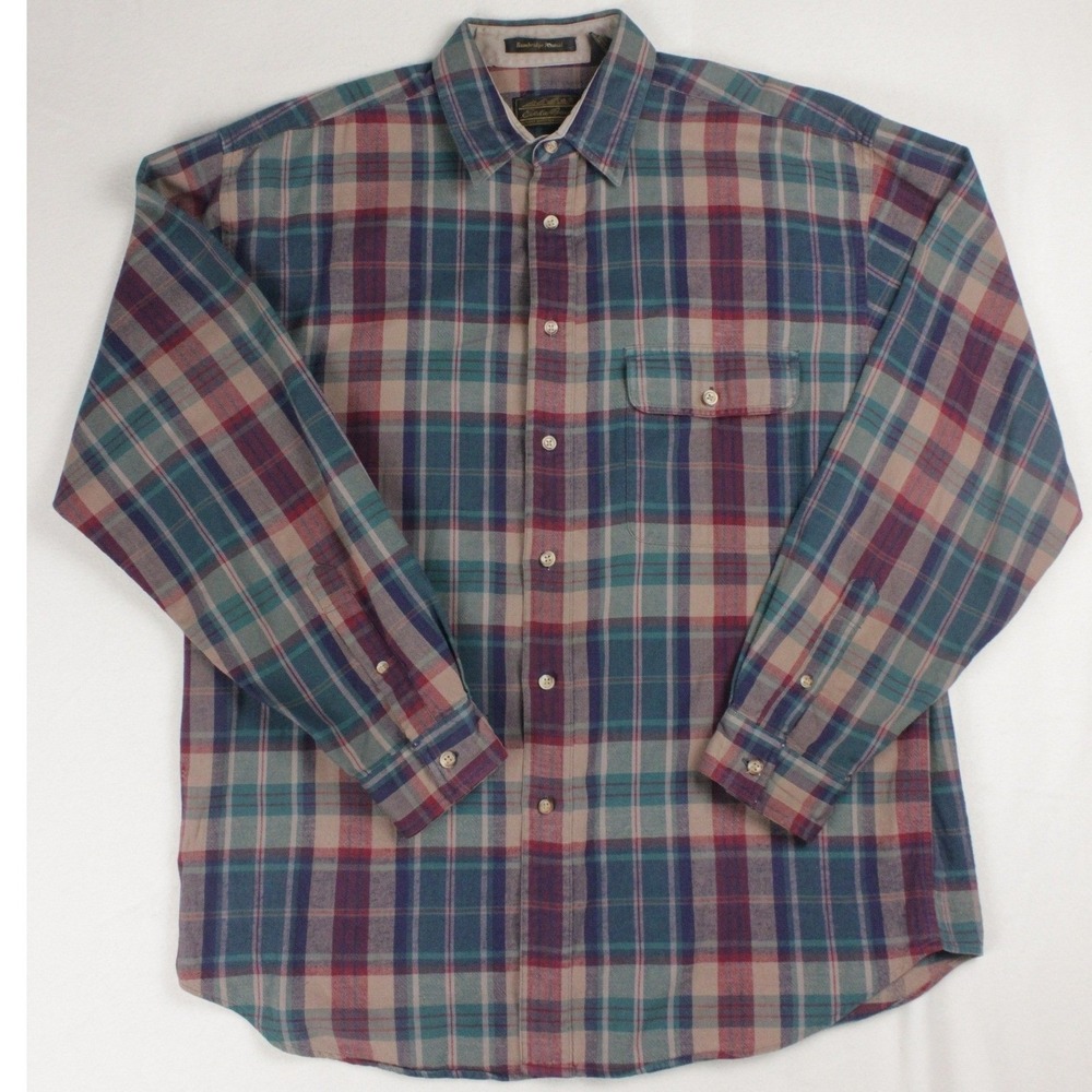 Vintage 90s Eddie Bauer Bainbridge Flannel Shirt Mens L Plaid Cotton